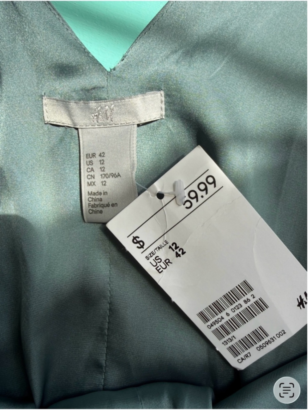 H&M Sage Green Satin Slip Dress NWT Size 12 Flowy Midi Dress Minimalist Chic - Picture 4 of 13